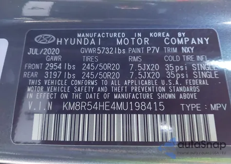 2021 Hyundai Palisade Limited z USA, uszkodzony, nr VIN KM8R54HE4MU198415